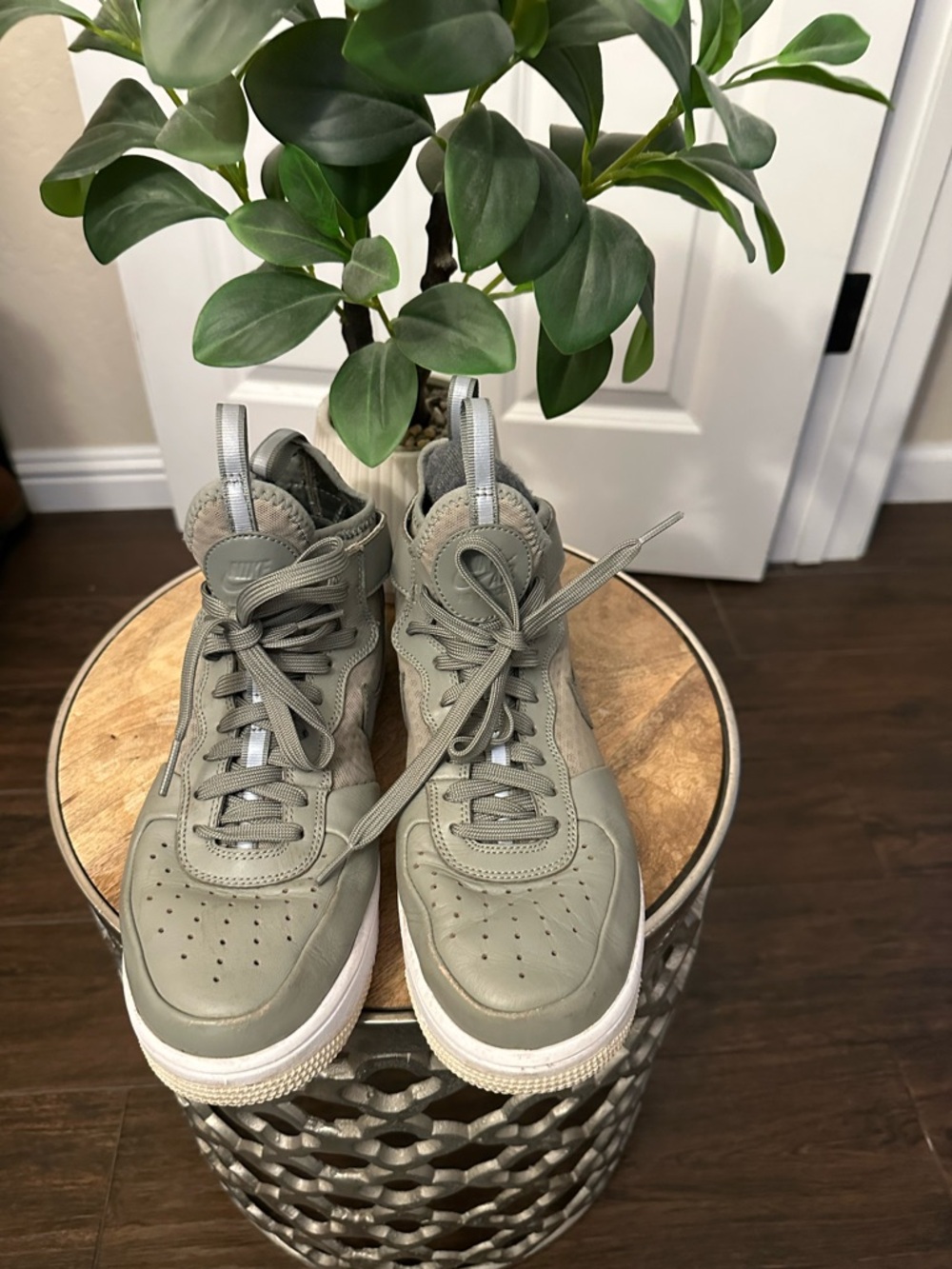 Nike Olive Green High-Top Lace-Up Sneakers with White Soles